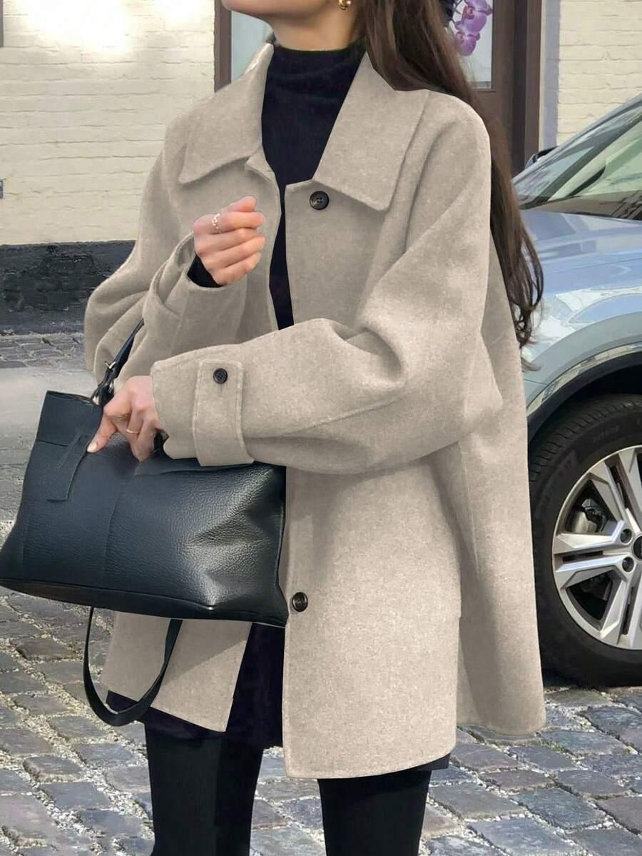 SHEIN BEŻOWY PŁASZCZ GUZIKI W01__L