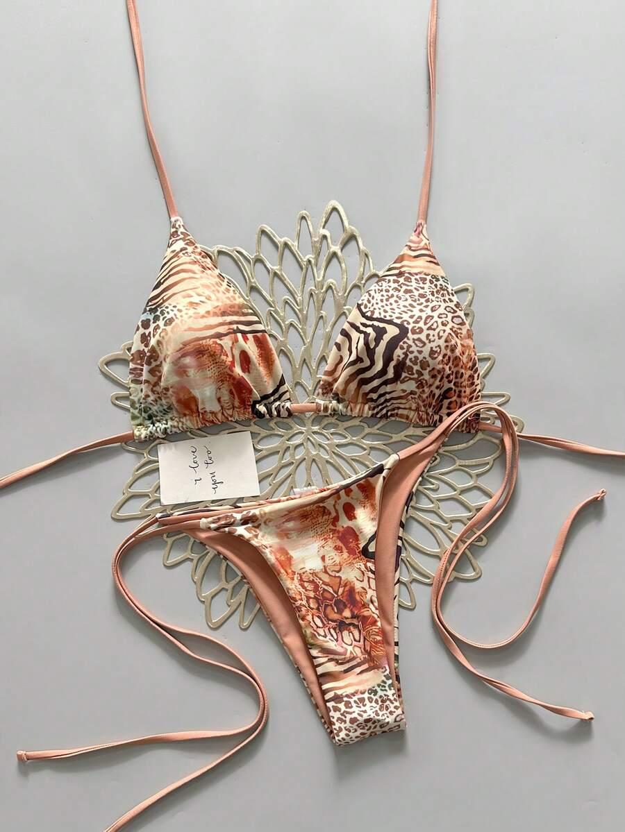 SHEIN WIĄZANY DWUCZĘŚCIOWY STRÓJ KĄPIELOWY ANIMAL PRINT S09__XXS