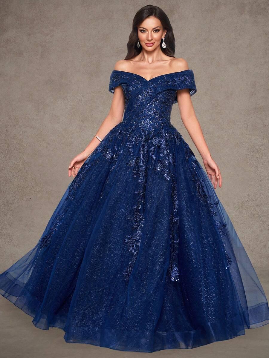 SHEIN GRANATOWA MAXI SUKIENKA ZDOBIENIE S06__XL