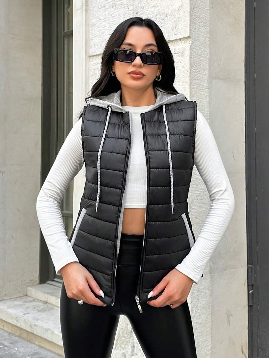 SHEIN PIKOWANA KAMIZELKA Z KAPTUREM S06__L