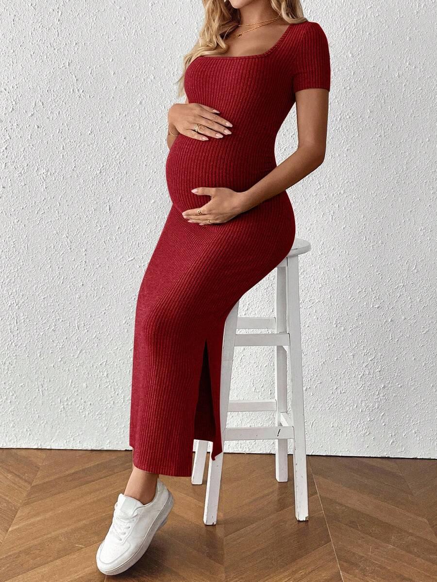 SHEIN CZERWONA SUKIENKA MAXI CIĄŻOWA S06__M