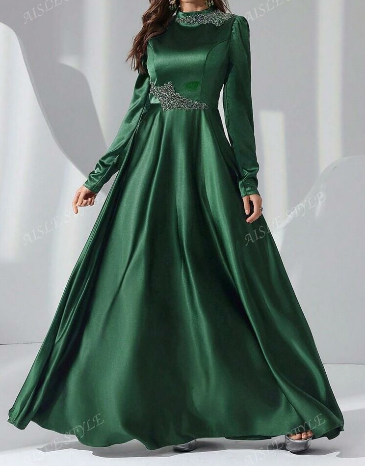 SHEIN ZIELONA SATYNOWA SUKIENKA S06__L
