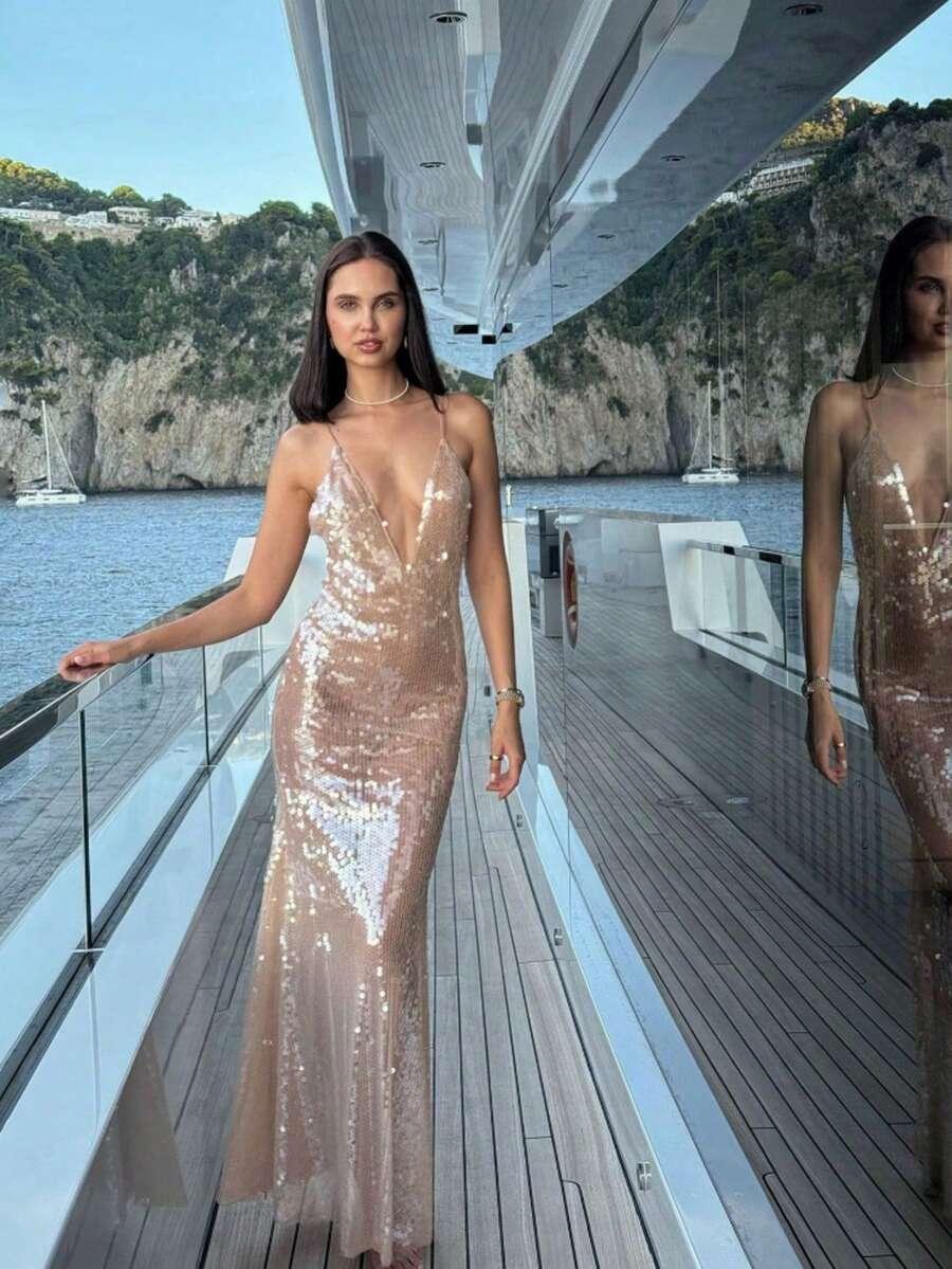 SHEIN BEŻOWA MAXI SUKIENKA S06__XL
