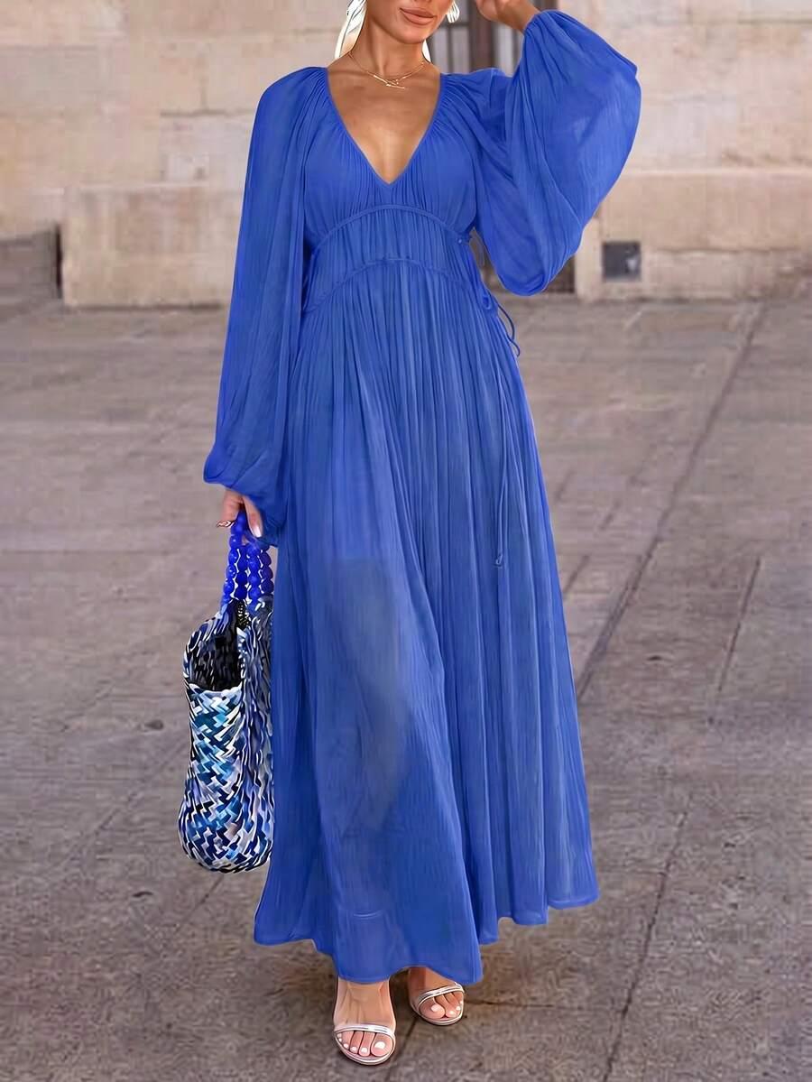 SHEIN NIEBIESKA MAXI SUKIENKA DŁUGI RĘKAW S09__M