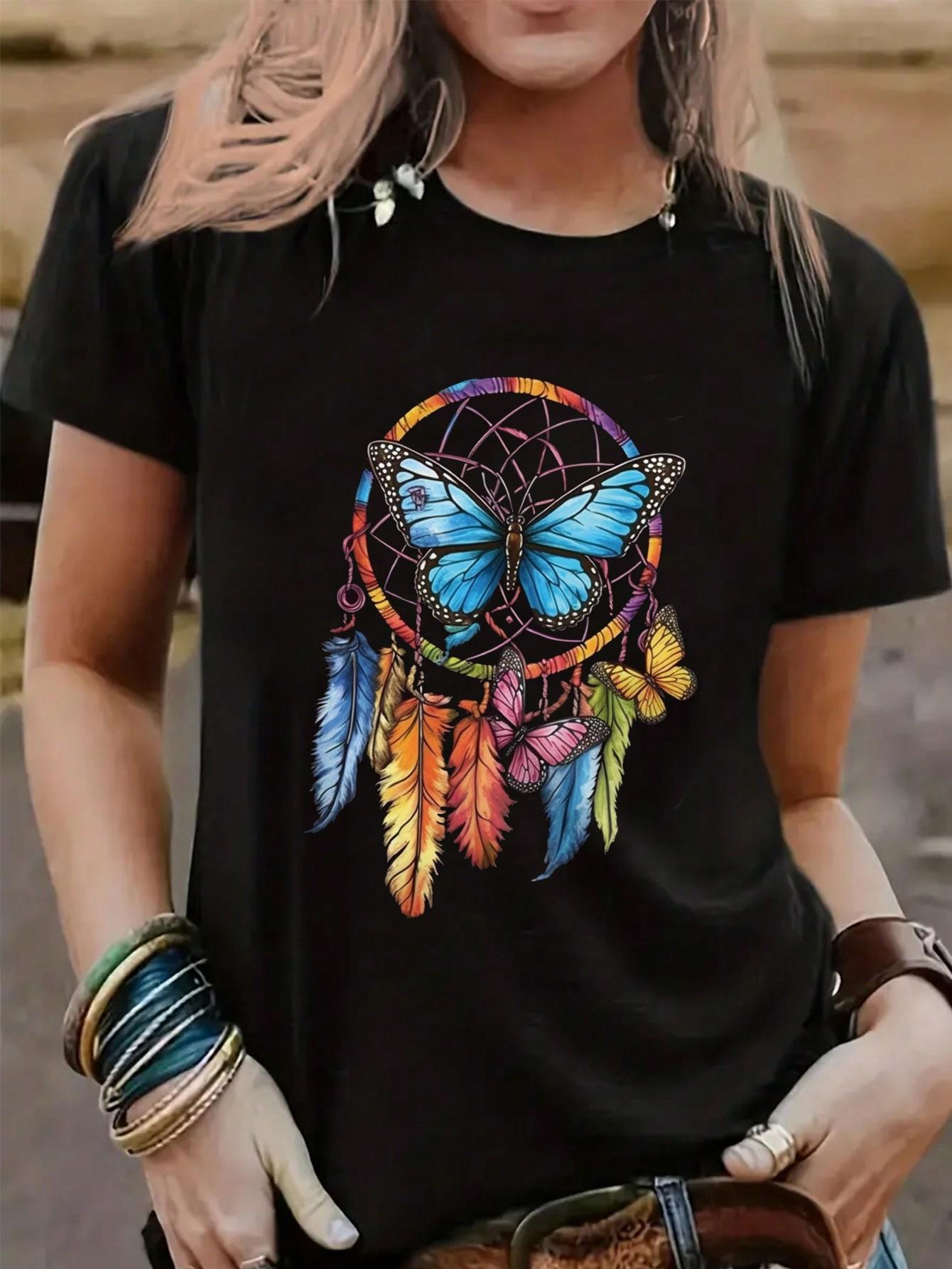 SHEIN CZARNY T-SHIRT NADRUK S06__S