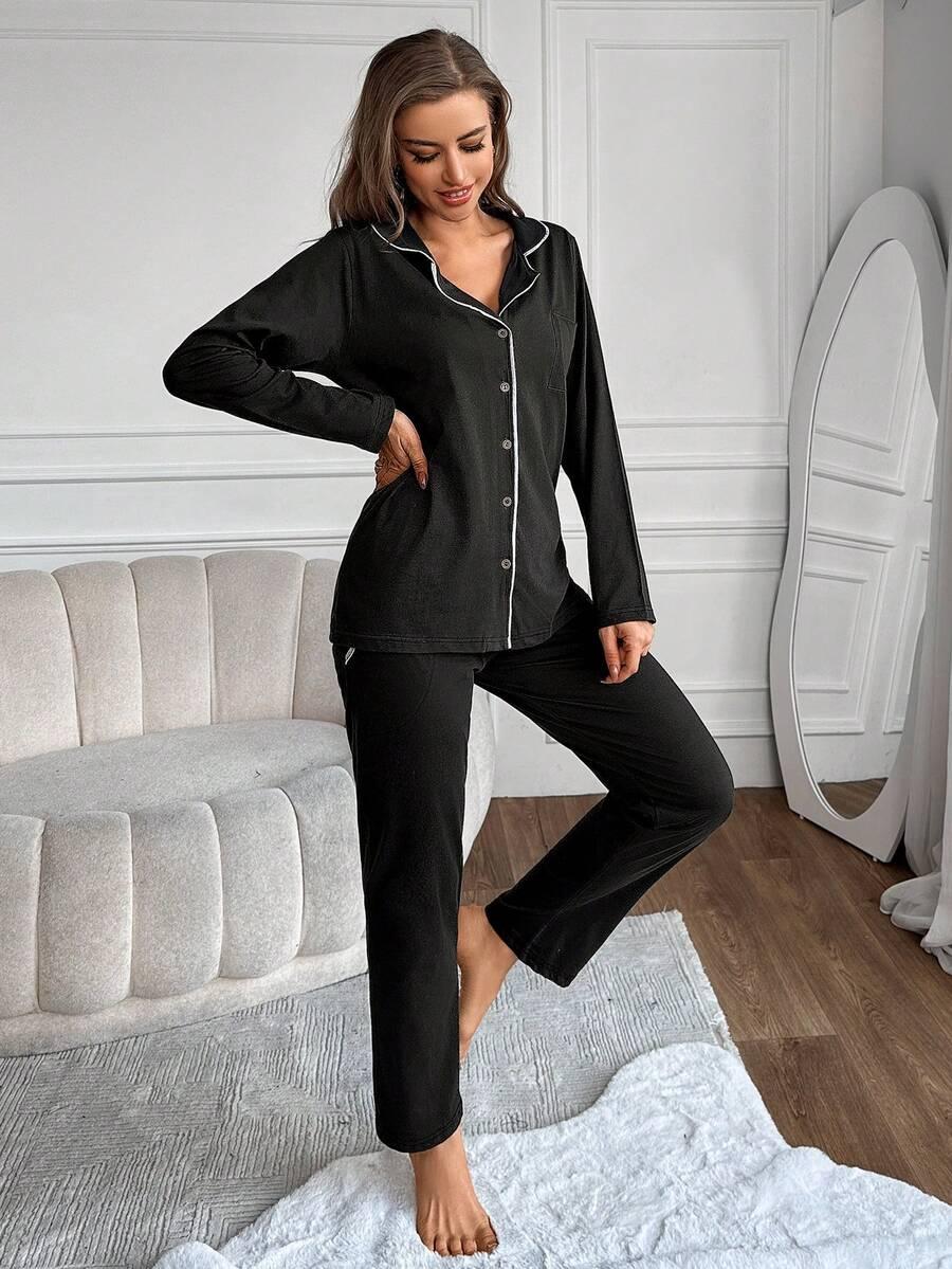 SHEIN CZARNY KOMPLETNY PIŻAMOWY S06__M