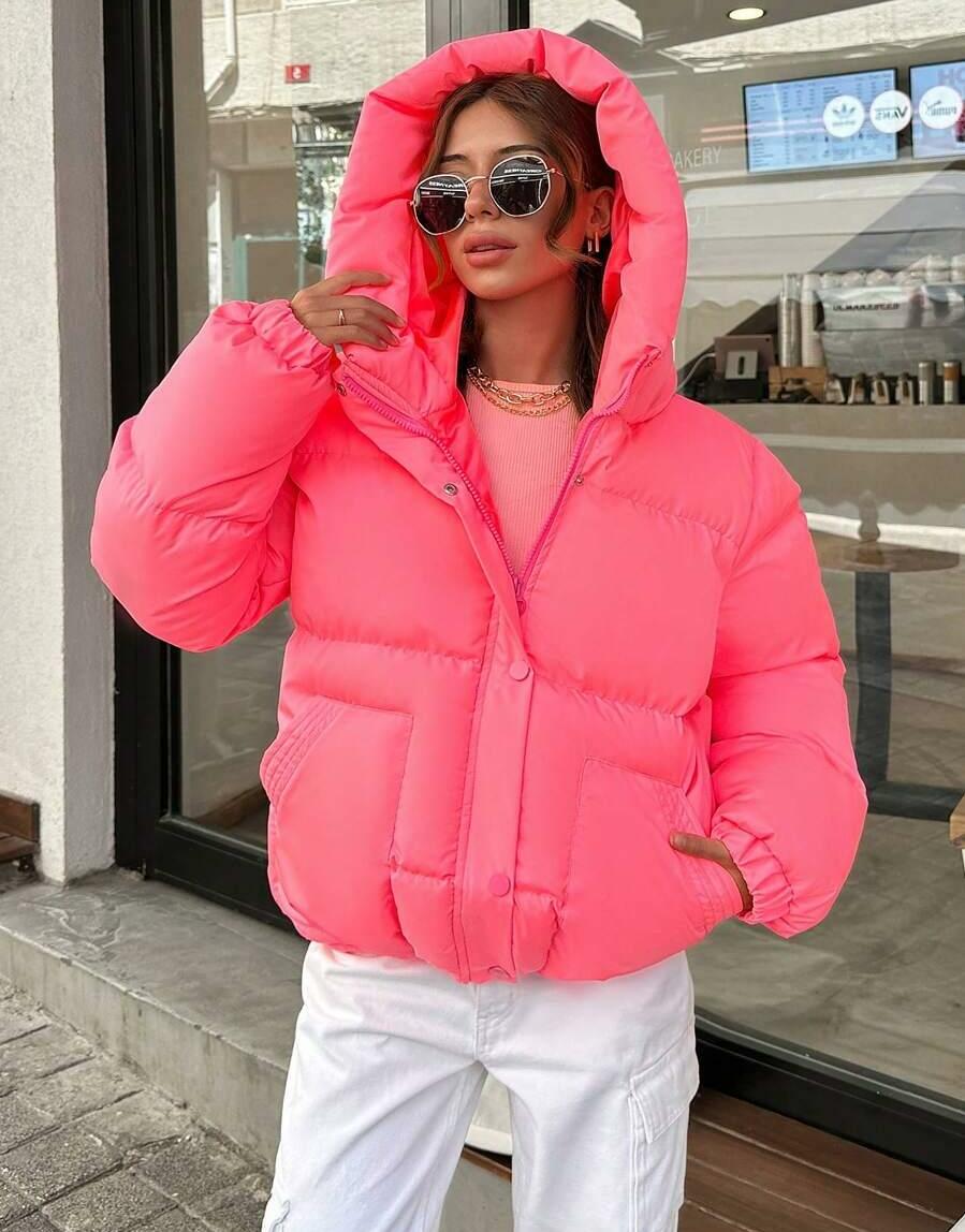 SHEIN RÓŻOWA NEONOWA KURTKA KAPTUR W01__M