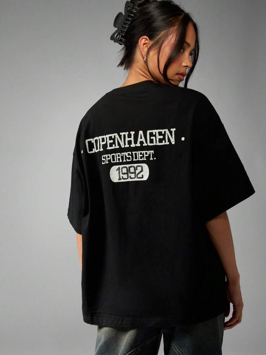 MISSGUIDED CZARNY T-SHIRT NADRUK S06__M