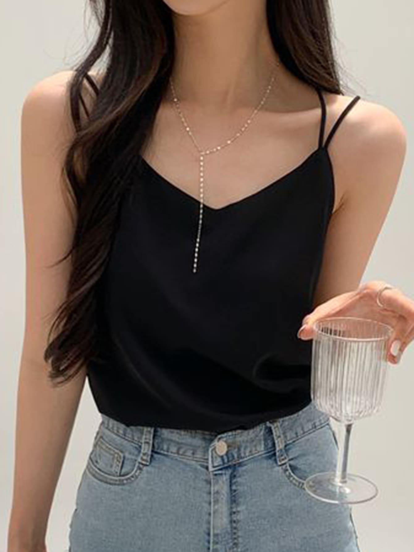 SHEIN CZARNY SATYNOWY TOP S06__XL