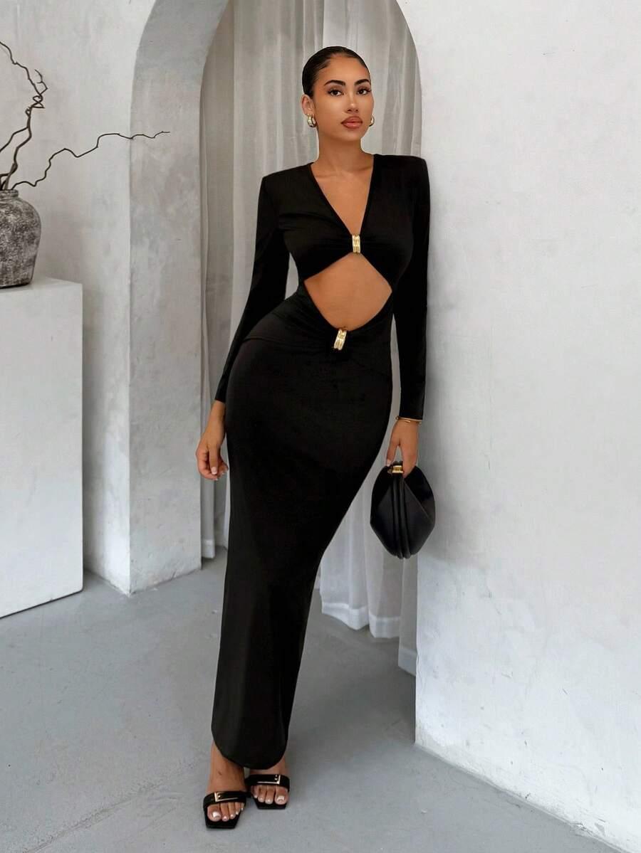 SHEIN CZARNA MAXI SUKIENKA S06__S