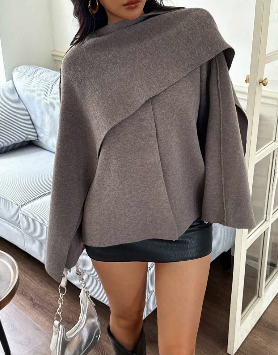 SHEIN DZIANINOWY PŁASZCZ ASYMETRIA W01__M