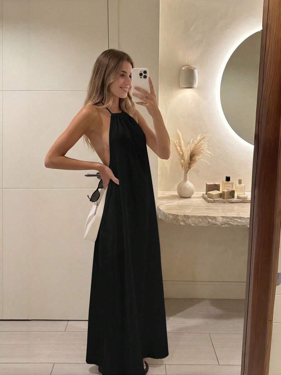 SHEIN CZARNA SUKIENKA MAXI S06__S