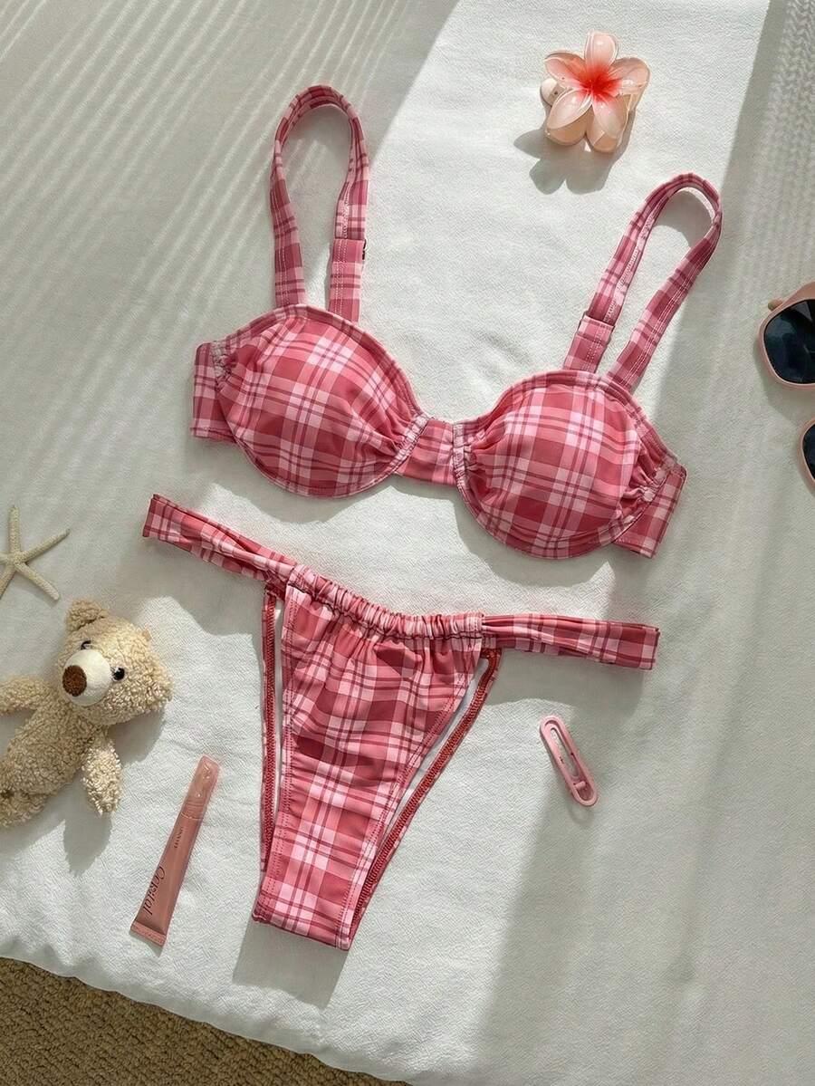 SHEIN DWUCZĘŚCIOWY STRÓJ KĄPIELOWY WZÓR KRATKA S09__XS