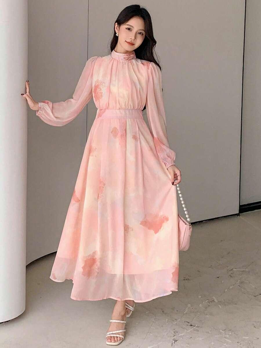 SHEIN RÓŻOWA SUKIENKA DŁUGI RĘKAW S06__L