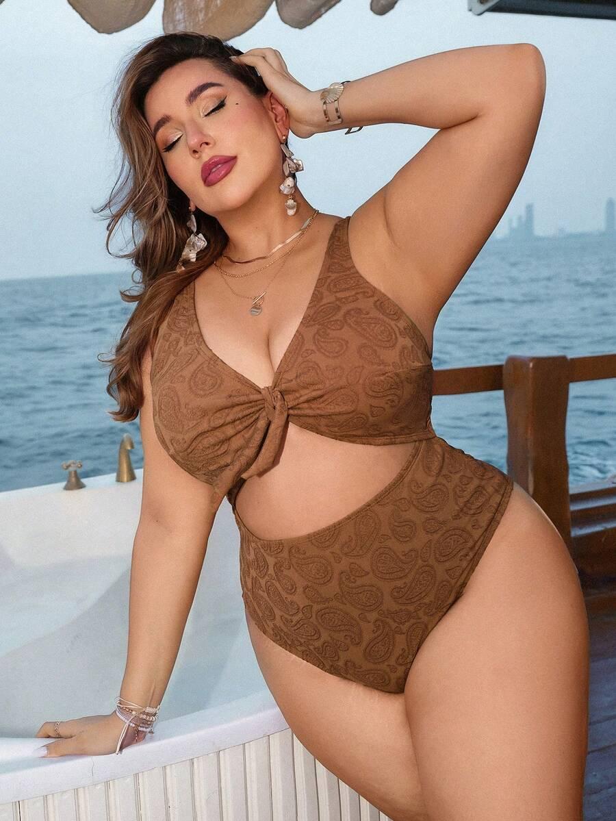 SHEIN BRĄZOWY JEDNOCZĘŚCIOWY STRÓJ KĄPIELOWY S09__48