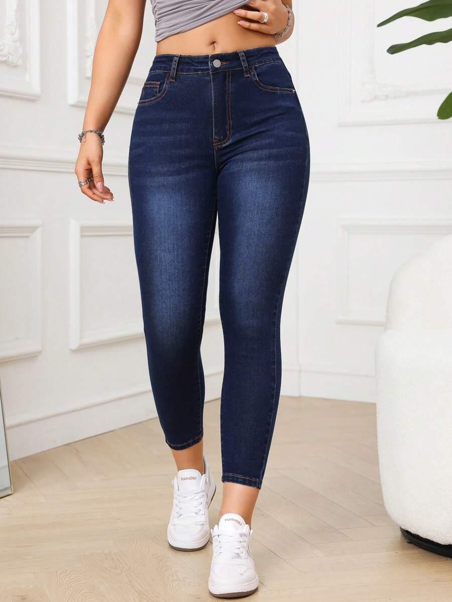 EURMUSE GRANATOWE SPODNIE JEANS PK01__L