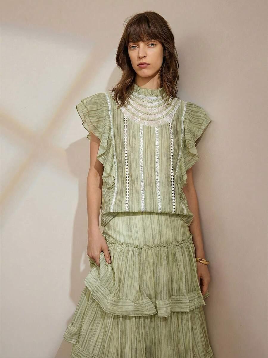 SHEIN ZIELONA BLUZKA FALBANY S09__M