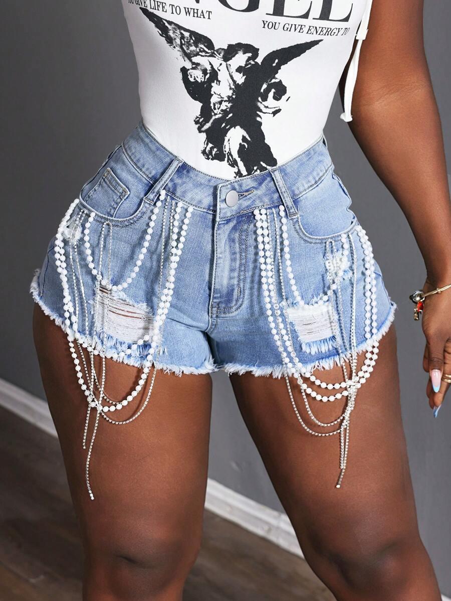 SHEIN NIEBIESKIE SPODENKI ZDOBIENIE S06__W26/S
