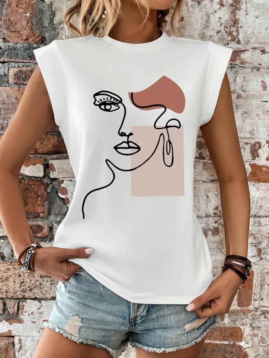 SHEIN BIAŁA BLUZKA BEZ RĘKAWÓW NADRUK TWARZ PK01__46
