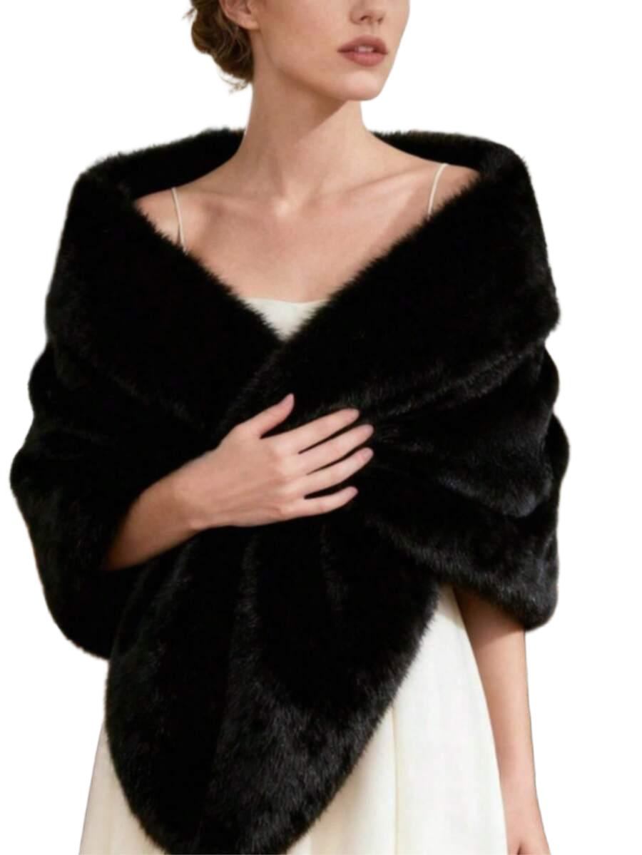 SHEIN KLASYCZNY CZARNY SZAL SZTUCZNE FUTRO W01__33X160