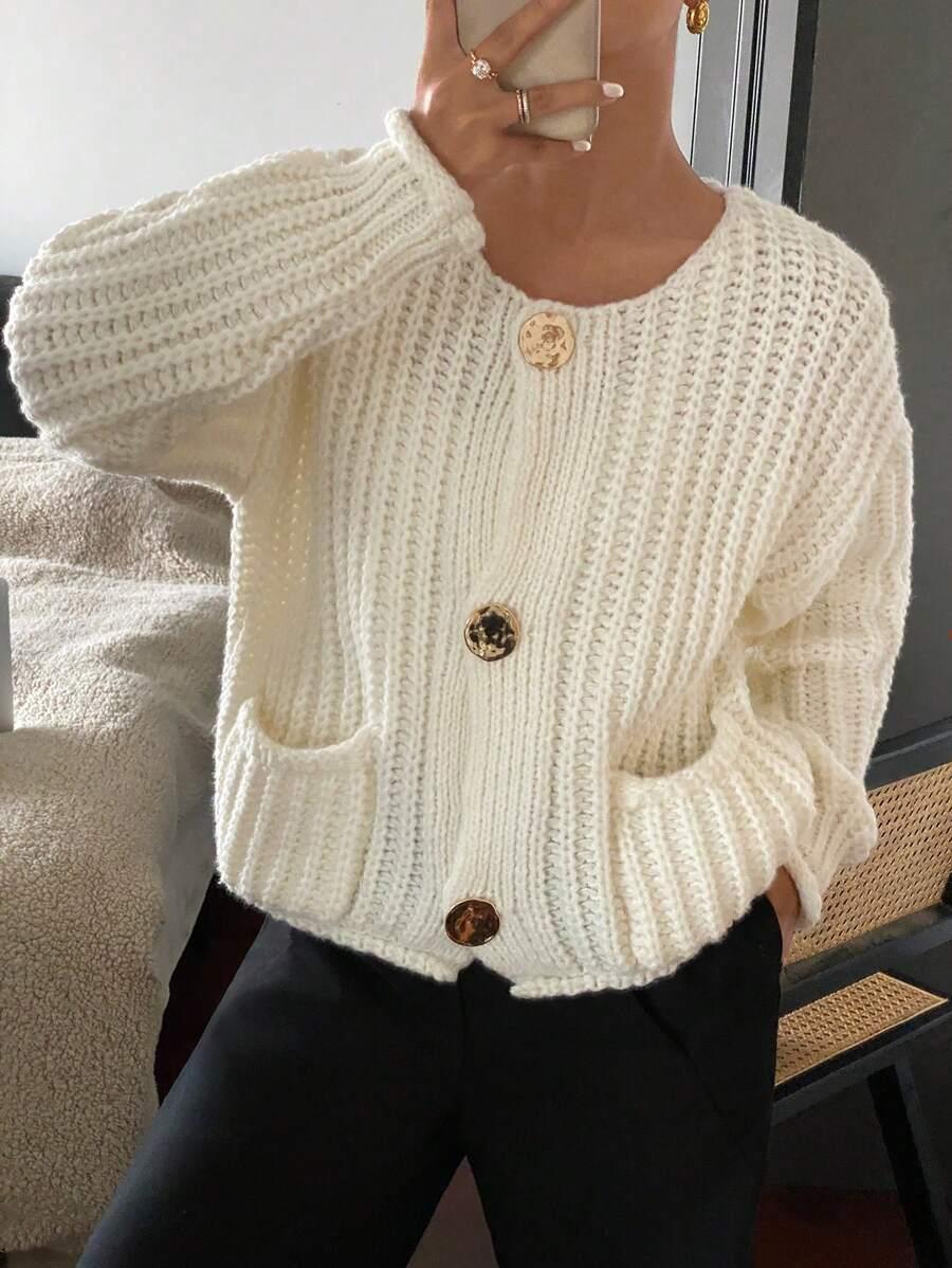 SHEIN BIAŁY SWETER GUZIKI S06__XS
