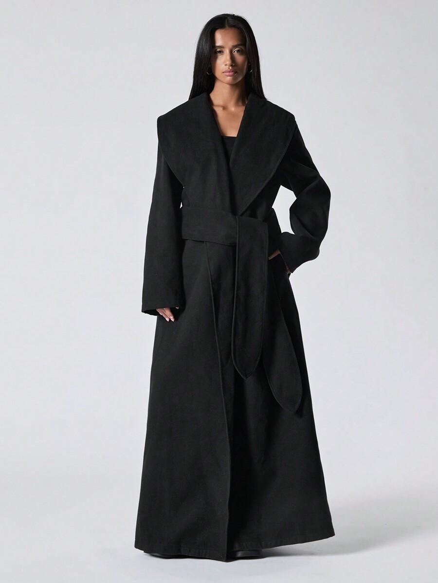 SHEIN CZARNY KLASYCZNY PŁASZCZ W01__M
