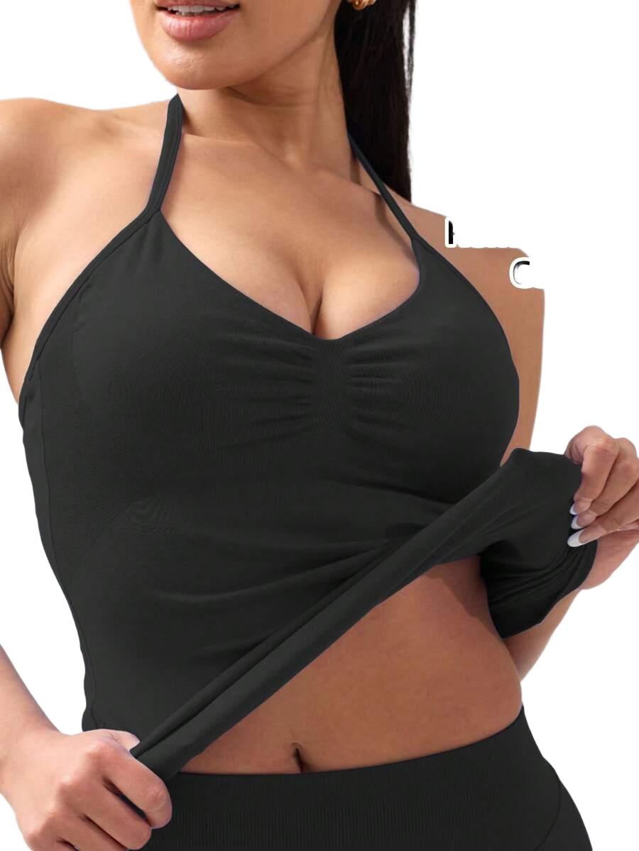 SHEIN CZARNY TOP NA RAMIĄCZKACH S06__M