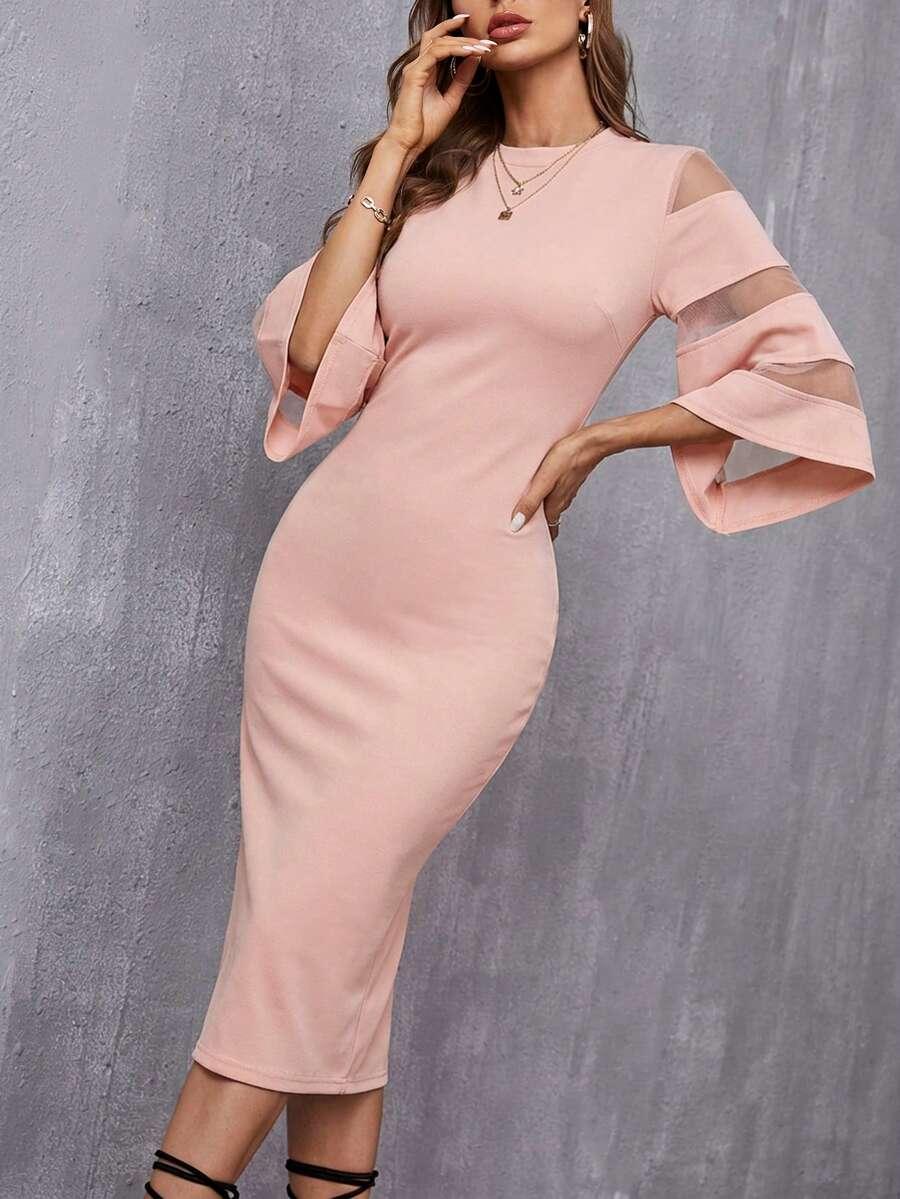 SHEIN RÓŻOWA SUKIENKA OKRĄGŁY DEKOLT S06__S