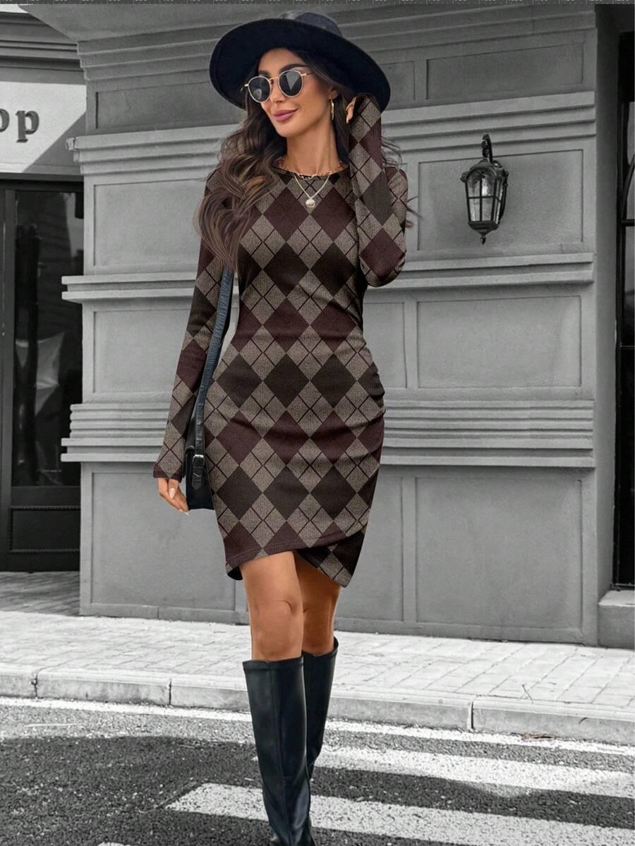 SHEIN SUKIENKA DŁUGI RĘKAW PRINT S06__XL