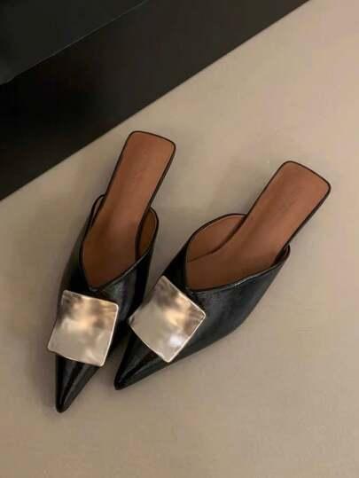 SHEIN CZARNE KLAPKI ZDOBIENIE SZPIC S06__39