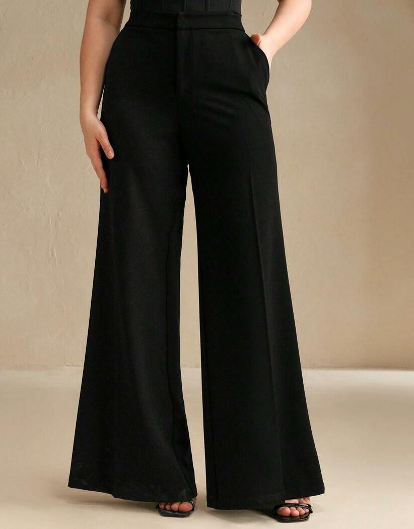 SHEIN CZARNE SPODNIE SZEROKIE NOGAWKI S06__46