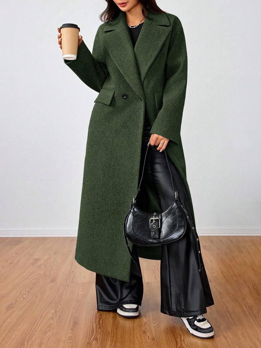 SHEIN ZIELONY KLASYCZNY PŁASZCZ W01__L