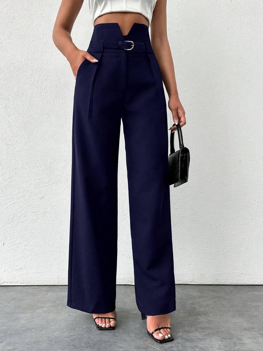 SHEIN GRANATOWE PROSTE SPODNIE S06__XL
