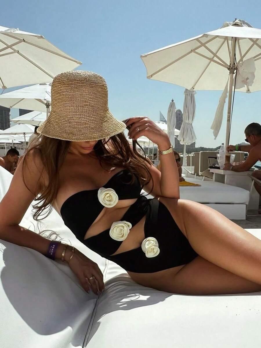 SHEIN CZARNY JEDNOCZĘŚCIOWY STRÓJ KĄPIELOWY S09__S