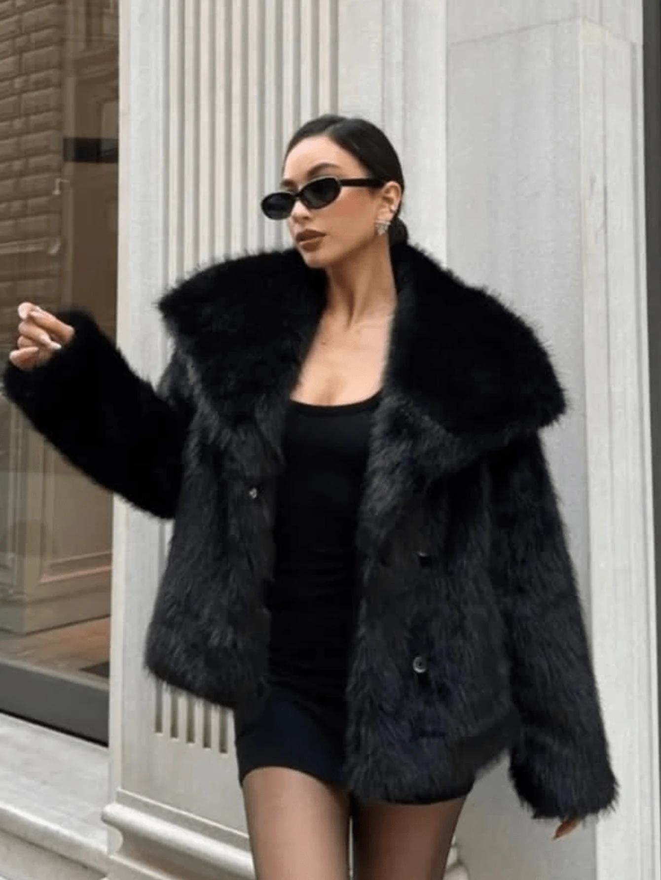 SHEIN CZARNE SZTUCZNE FUTRO W01__XS