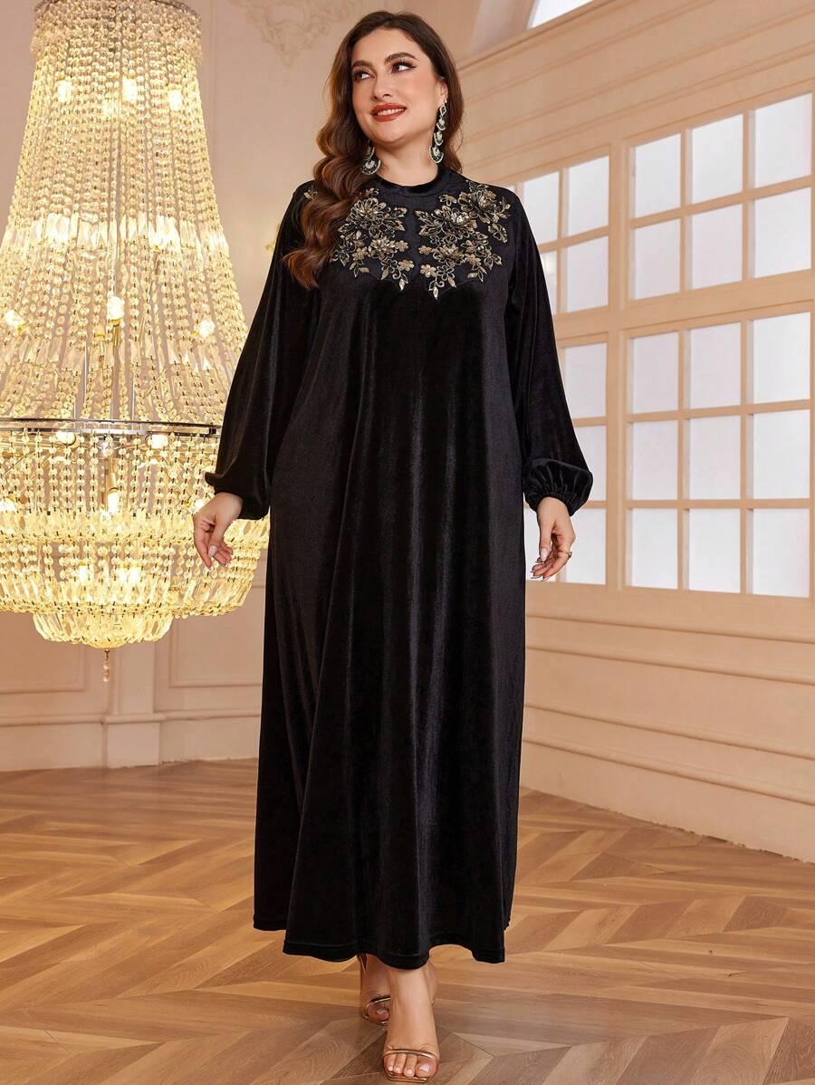 AL NAJMA CZARNA MAXI SUKIENKA ZDOBIENIE CEKINY HAFT KWIATY PK01__46