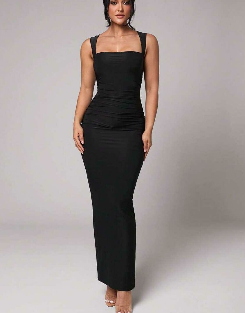 SHEIN CZARNA MAXI SUKIENKA BEZ RĘKAWÓW S06__S