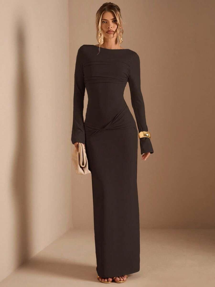 SHEIN BRĄZOWA MAXI SUKIENKA S06__M