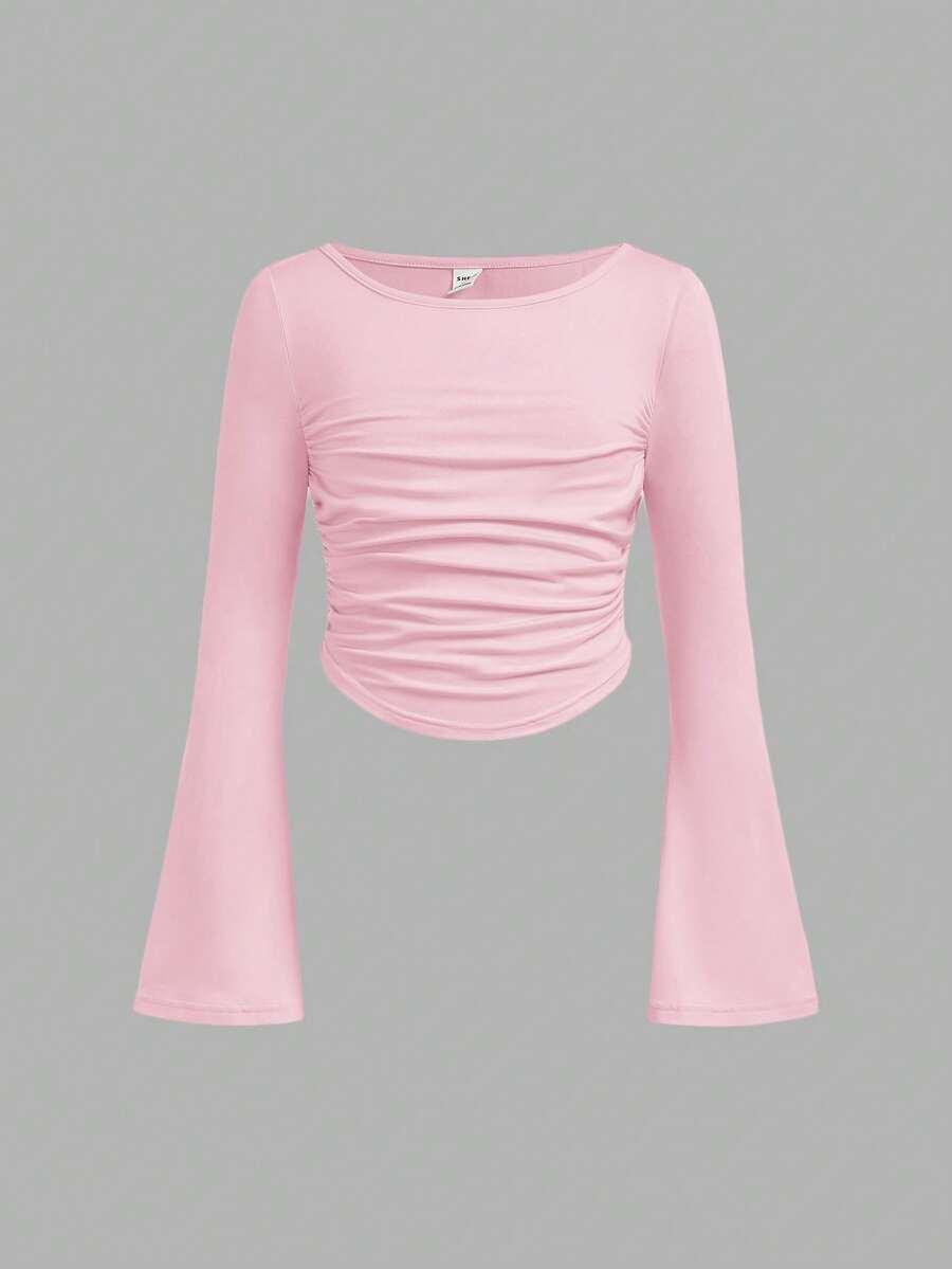 SHEIN RÓŻOWA BLUZKA MARSZCZENIE S06__128-134