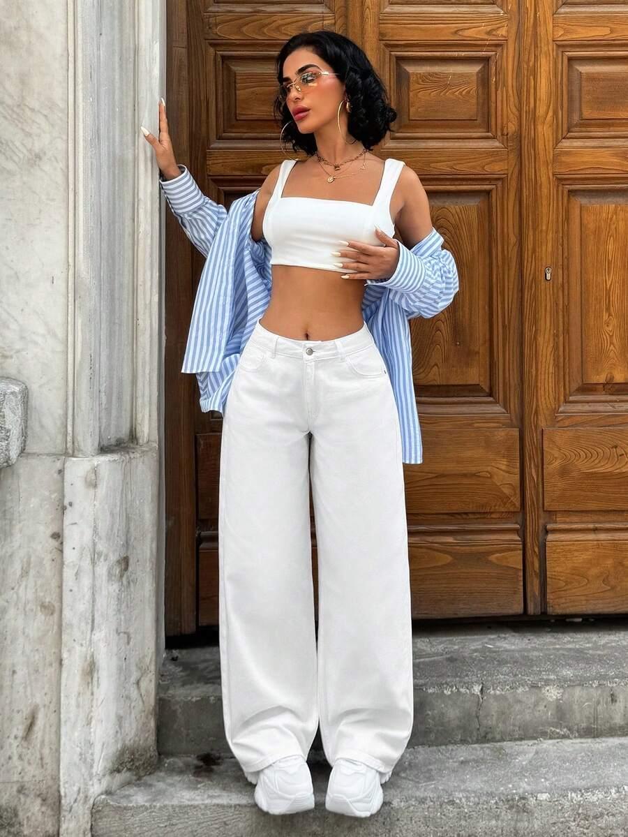 SHEIN BIAŁE SPODNIE JEANS S06__S