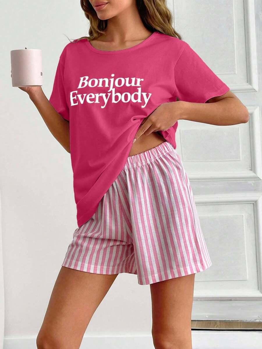 EURMUSE PIŻAMA KOMPLET SPODENKI T-SHIRT PRINT PK01__M