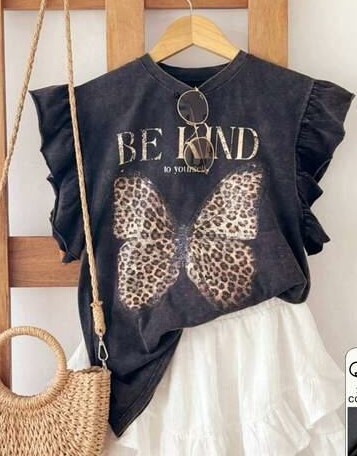 SHEIN CZARNA BLUZKA BEZ RĘKAWÓW NADRUK S09__L