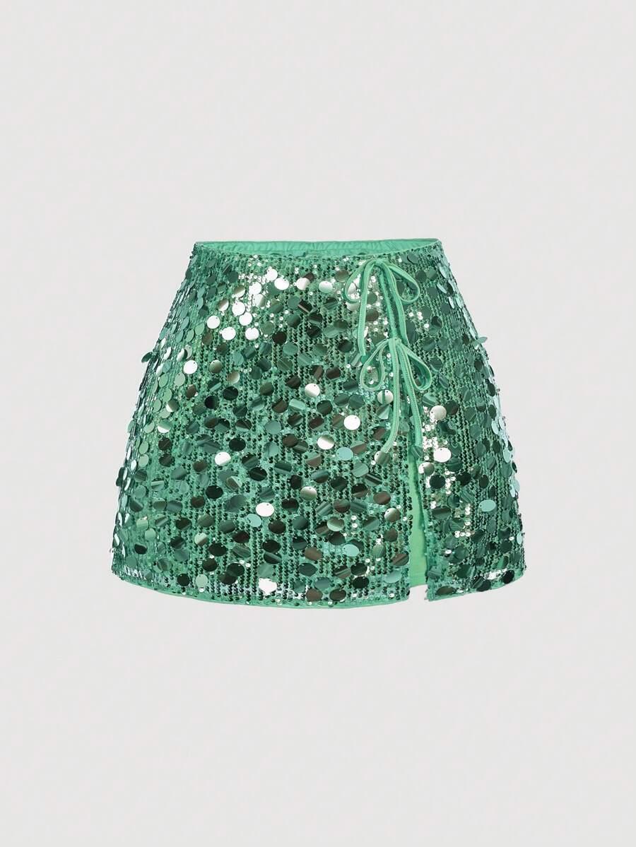 SHEIN ZIELONA MINI SPÓDNICA CEKINY S06__50