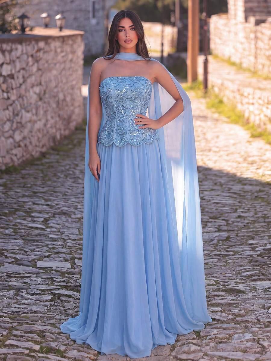 FAERIESTY NIEBIESKA MAXI SUKIENKA ZDOBIENIA S06__M