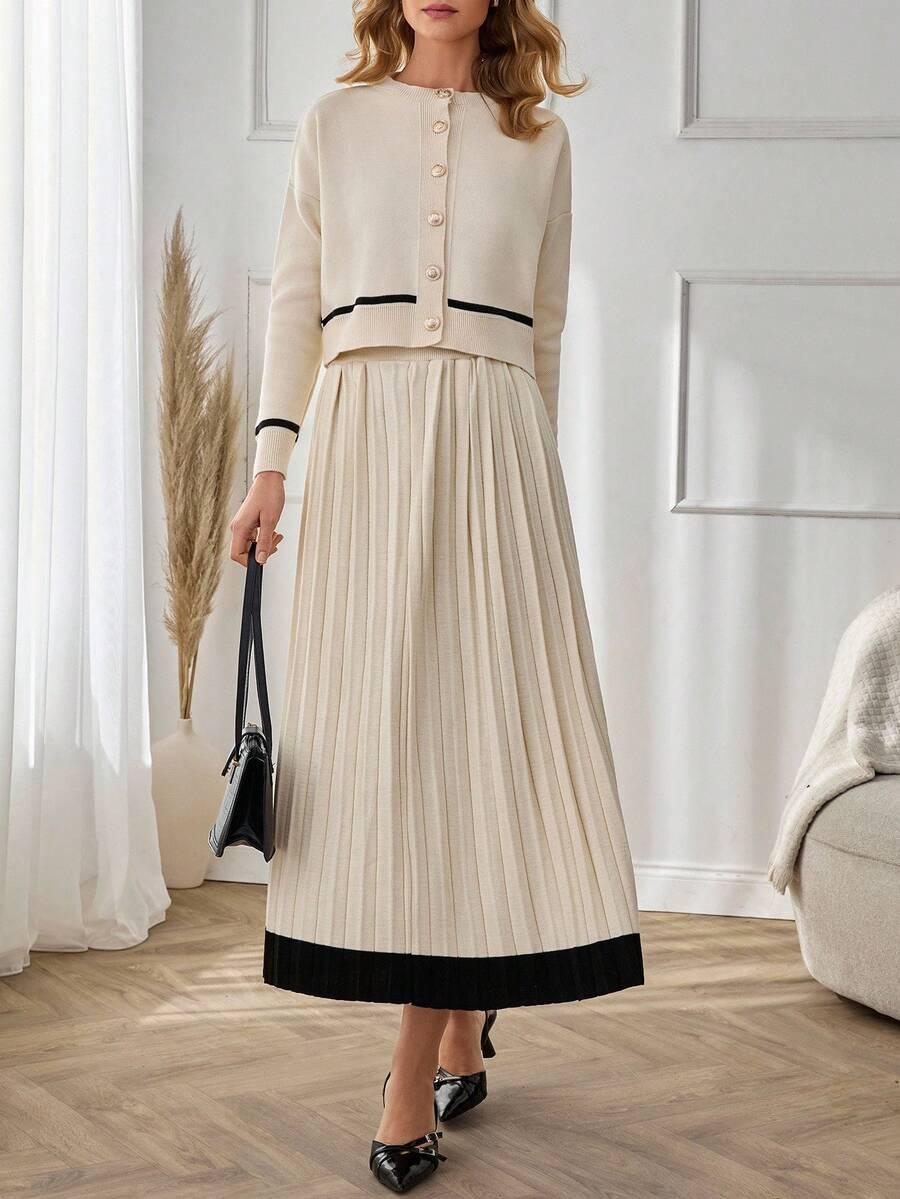 SHEIN DZIANINOWY KOMPLET SWETER SPÓDNICA S06__S