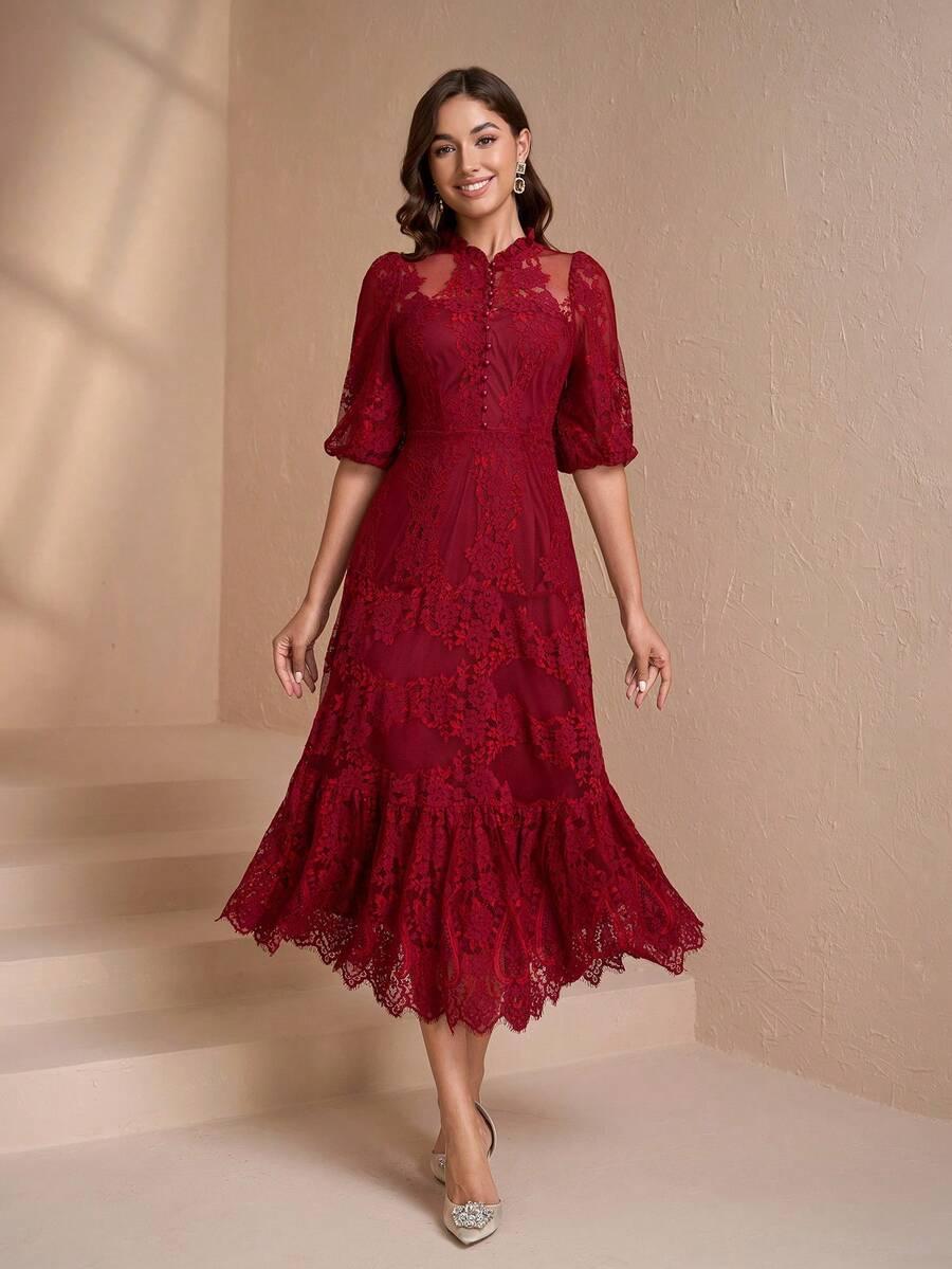 SHEIN CZERWONA SUKIENKA KORONKA S06__S