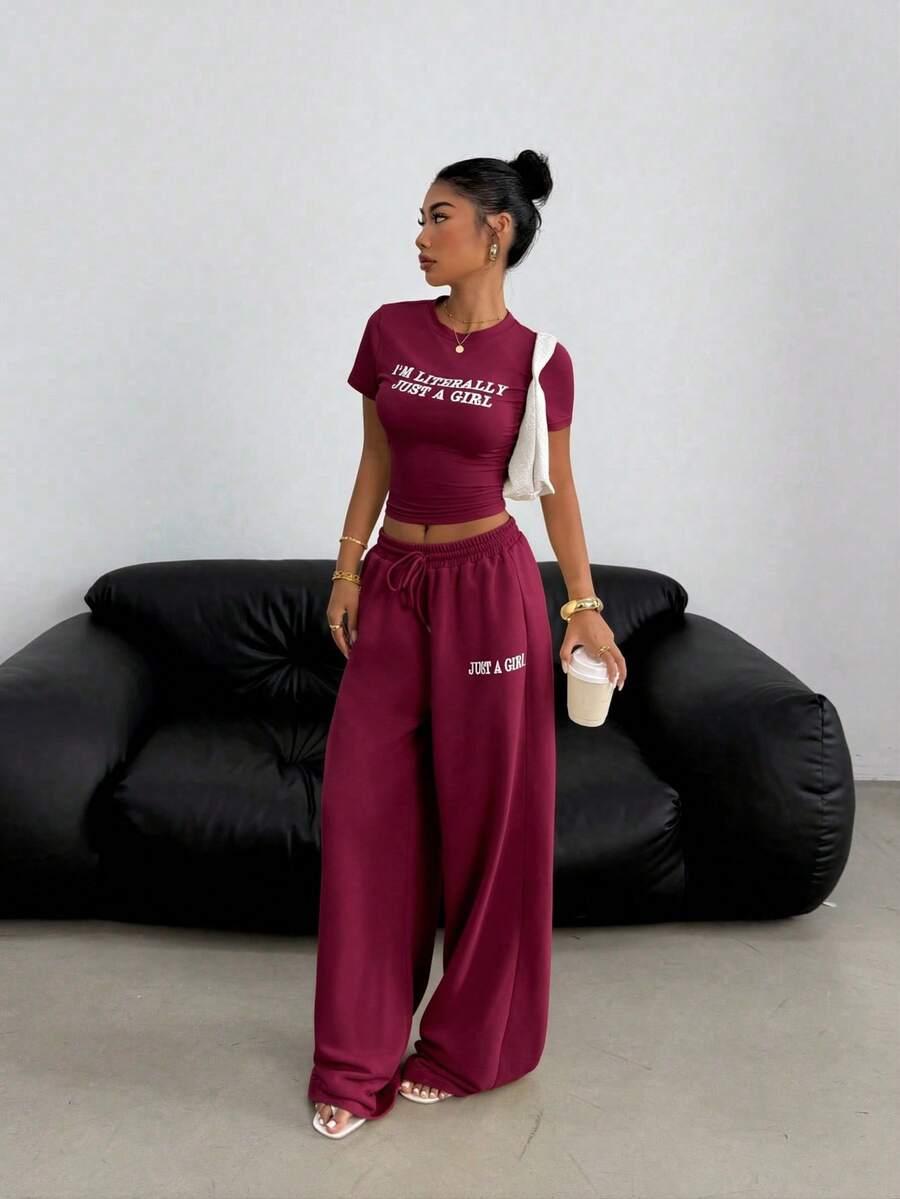 SHEIN CZERWONY KOMPLET BLUZKA SPODNIE S06__M