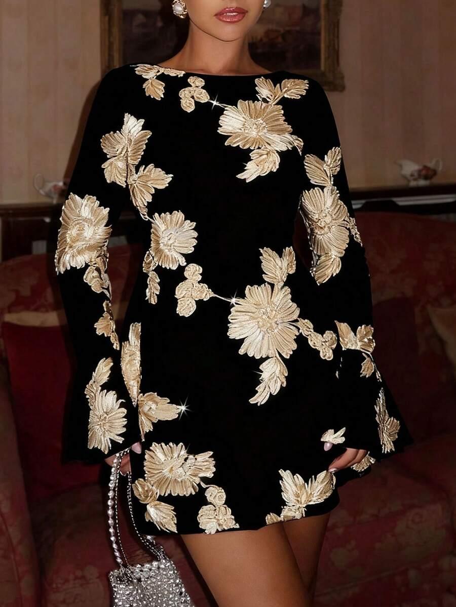 SHEIN CZARNA MINI SUKIENKA ZDOBIENIE S06__S