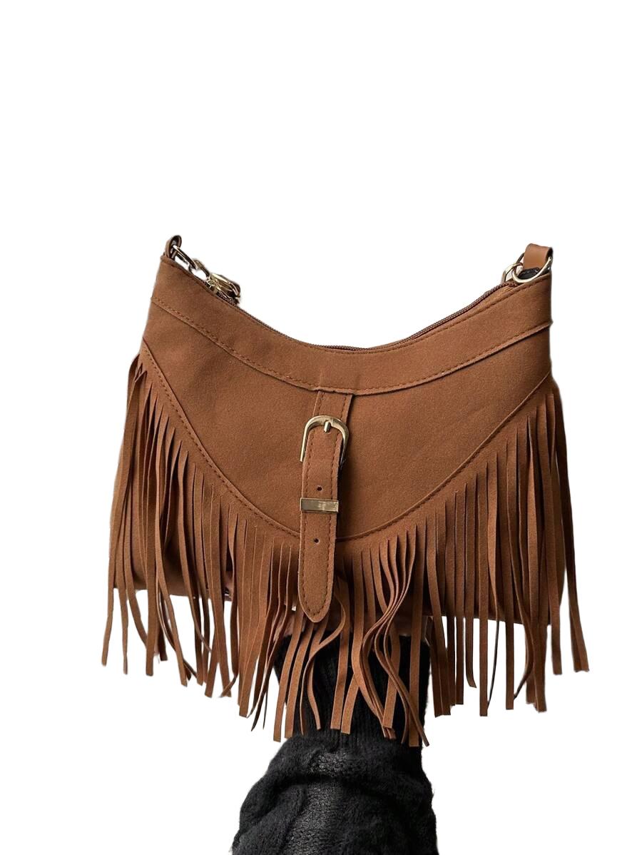 SHEIN BRĄZOWA TOREBKA FRĘDZLE S07__20X26CM