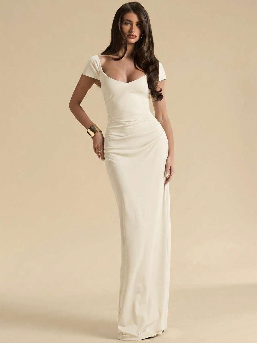 SHEIN BEŻOWA MAXI SUKIENKA S06__XS